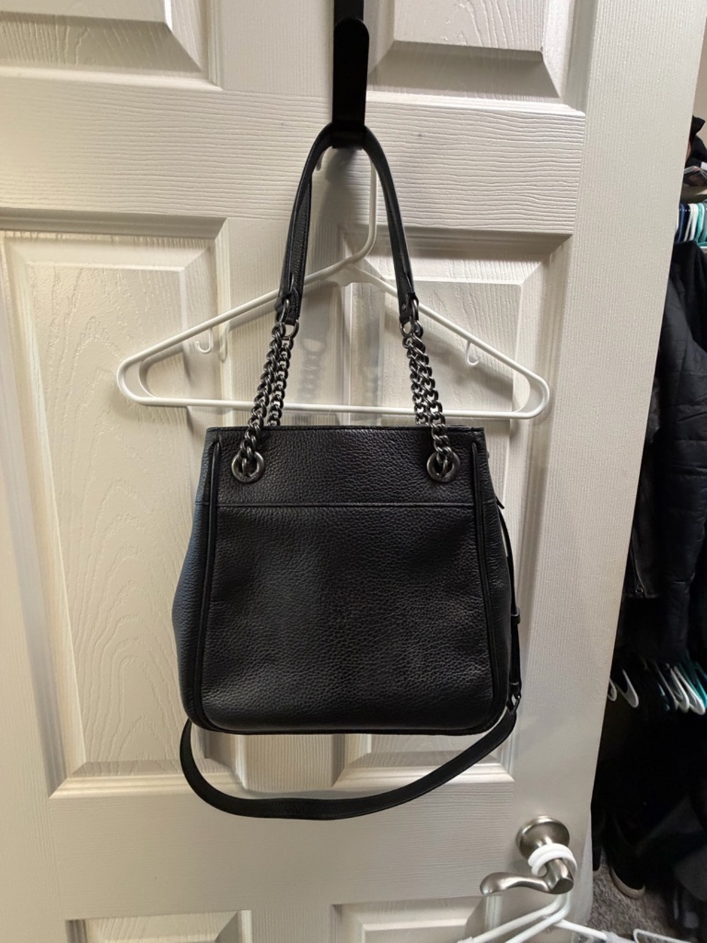Coach Black Pebble Leather Chain-Handle Shoulder Bag - Picture 2 of 5